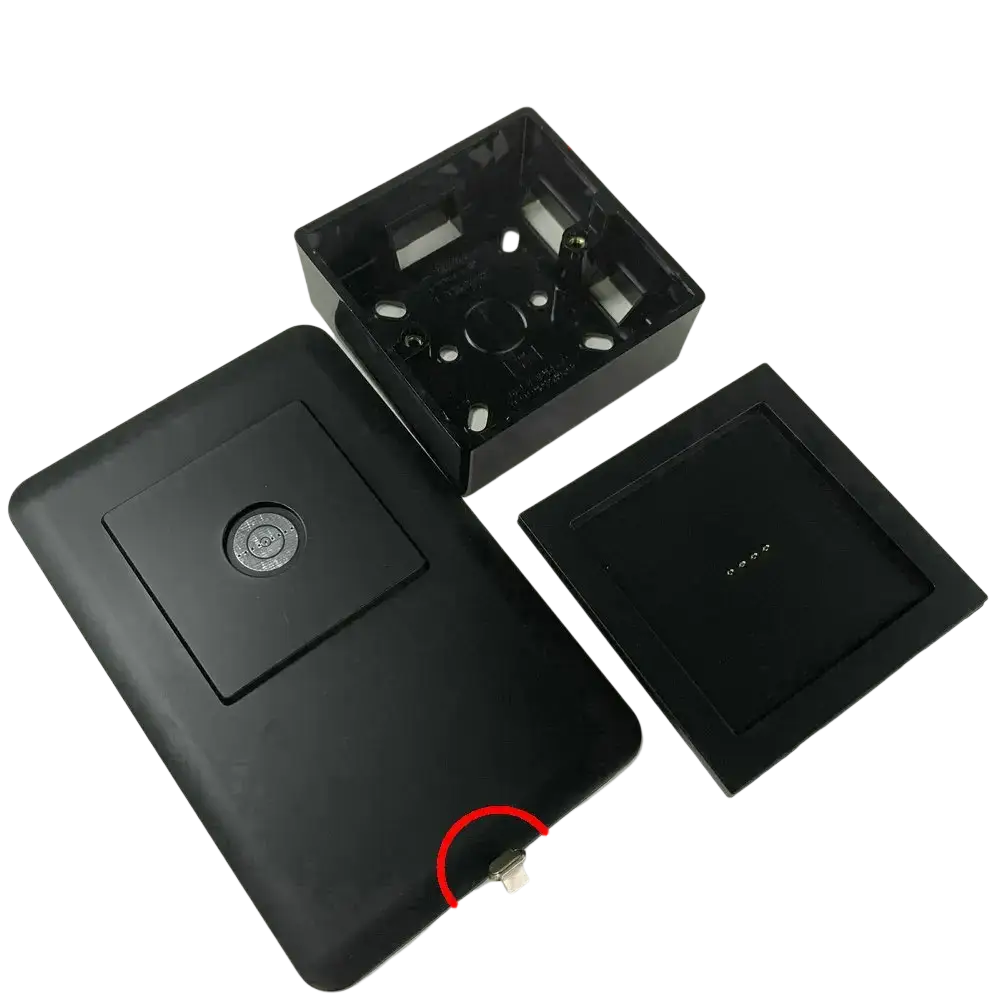 Black wall mount magnetic bracket for tablet featuring a sleek rectangular design with an 8-pin lightning port charger
