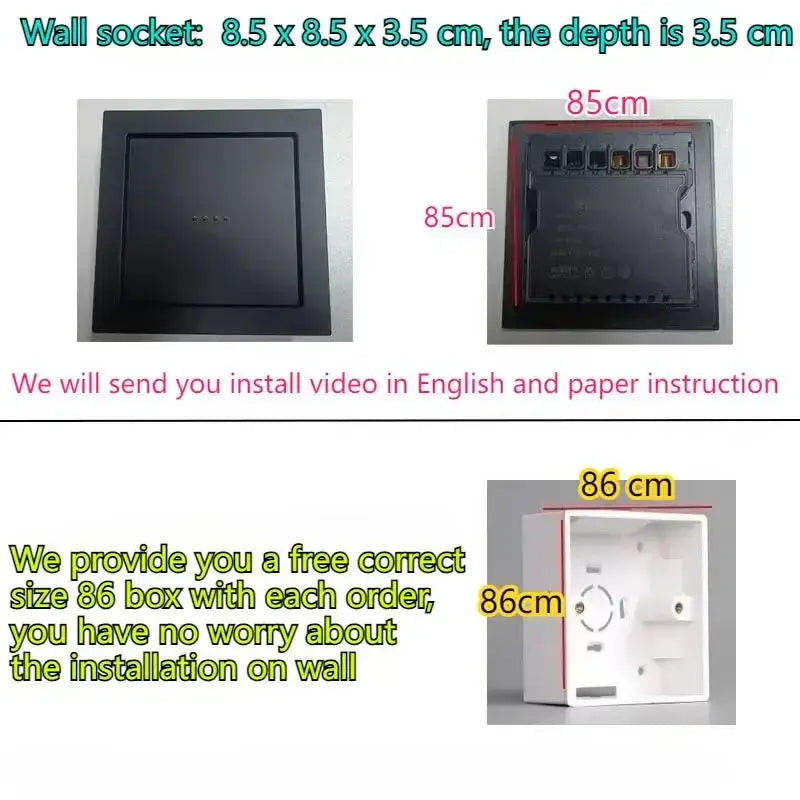 Black square wall socket with matte finish designed for tablet wall mount magnetic bracket for ipad charger use