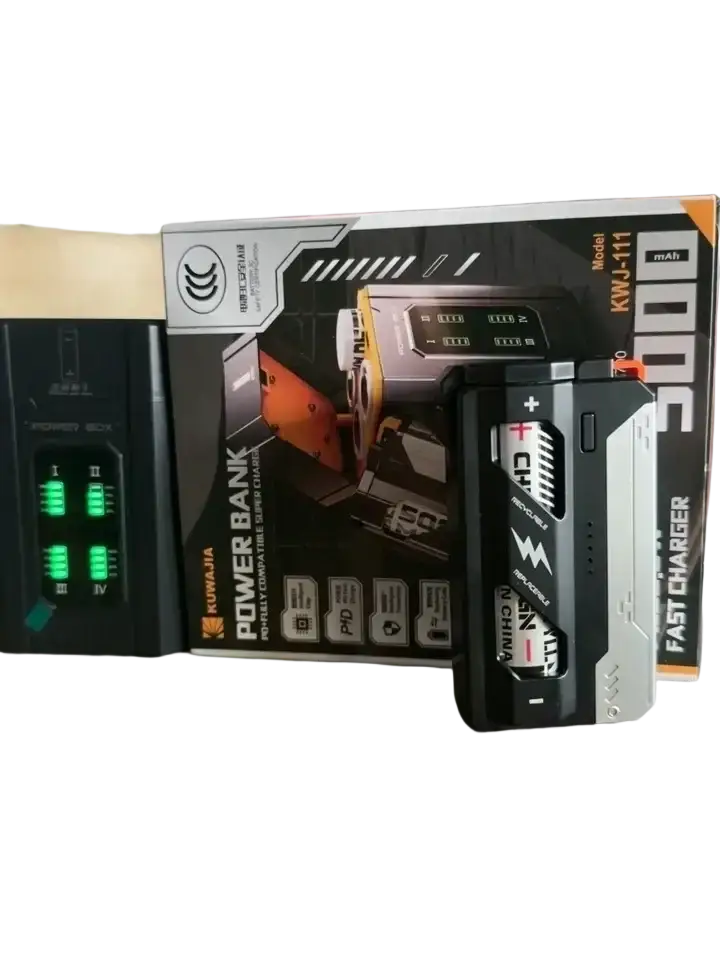 Black and silver kuwajia kwj-111 tactical 5000mah portable power bank with green led indicators for reliable working days power