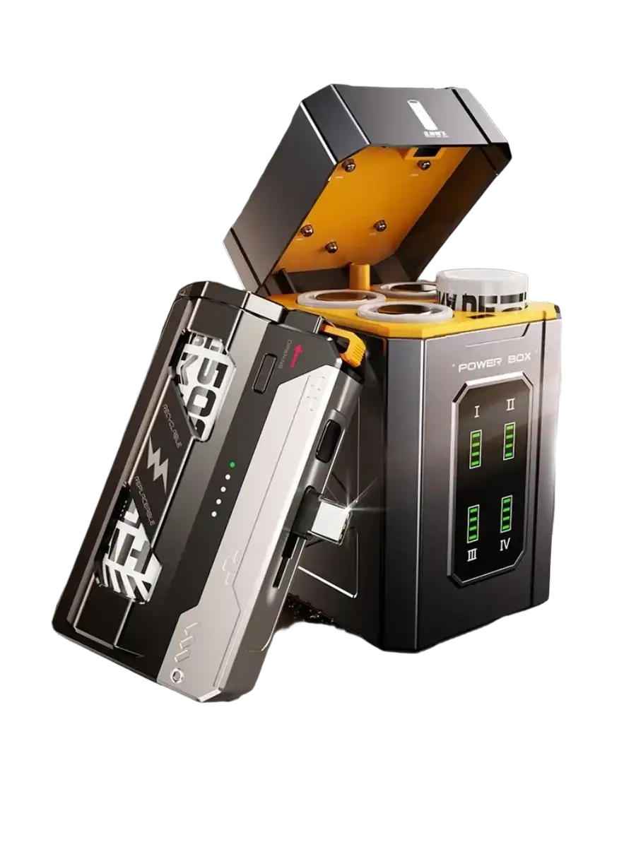 Tactical 5000mah portable power bank in black and yellow with illuminated battery indicators for reliable portable power
