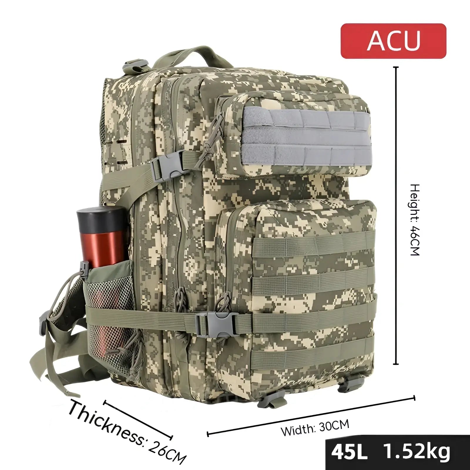 Tactical backpack 45l with large capacity olive green beige gray digital camouflage for outdoor hiking use