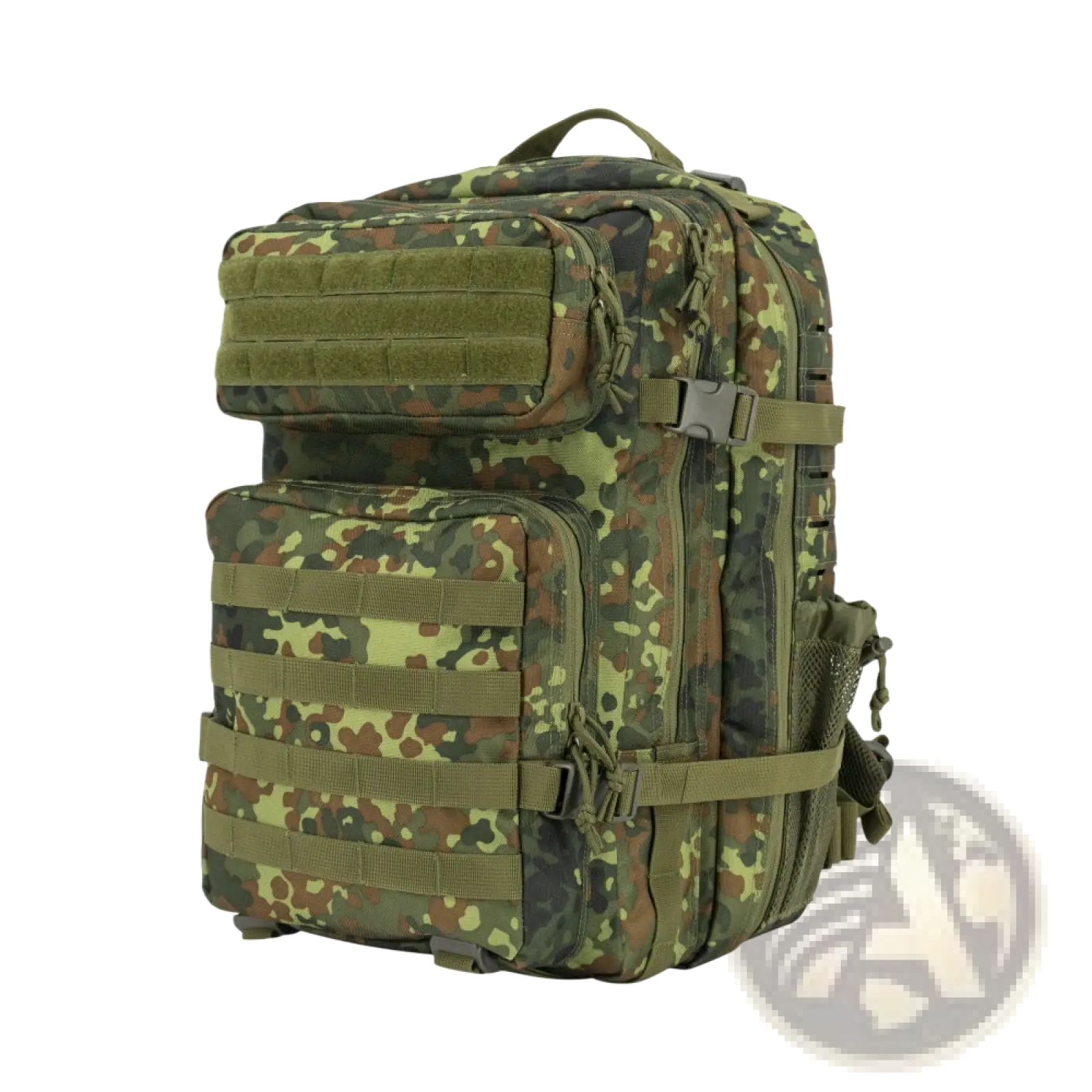 Tactical backpack large capacity outdoor hiking bag with german-style camouflage nylon fabric in olive green and brown