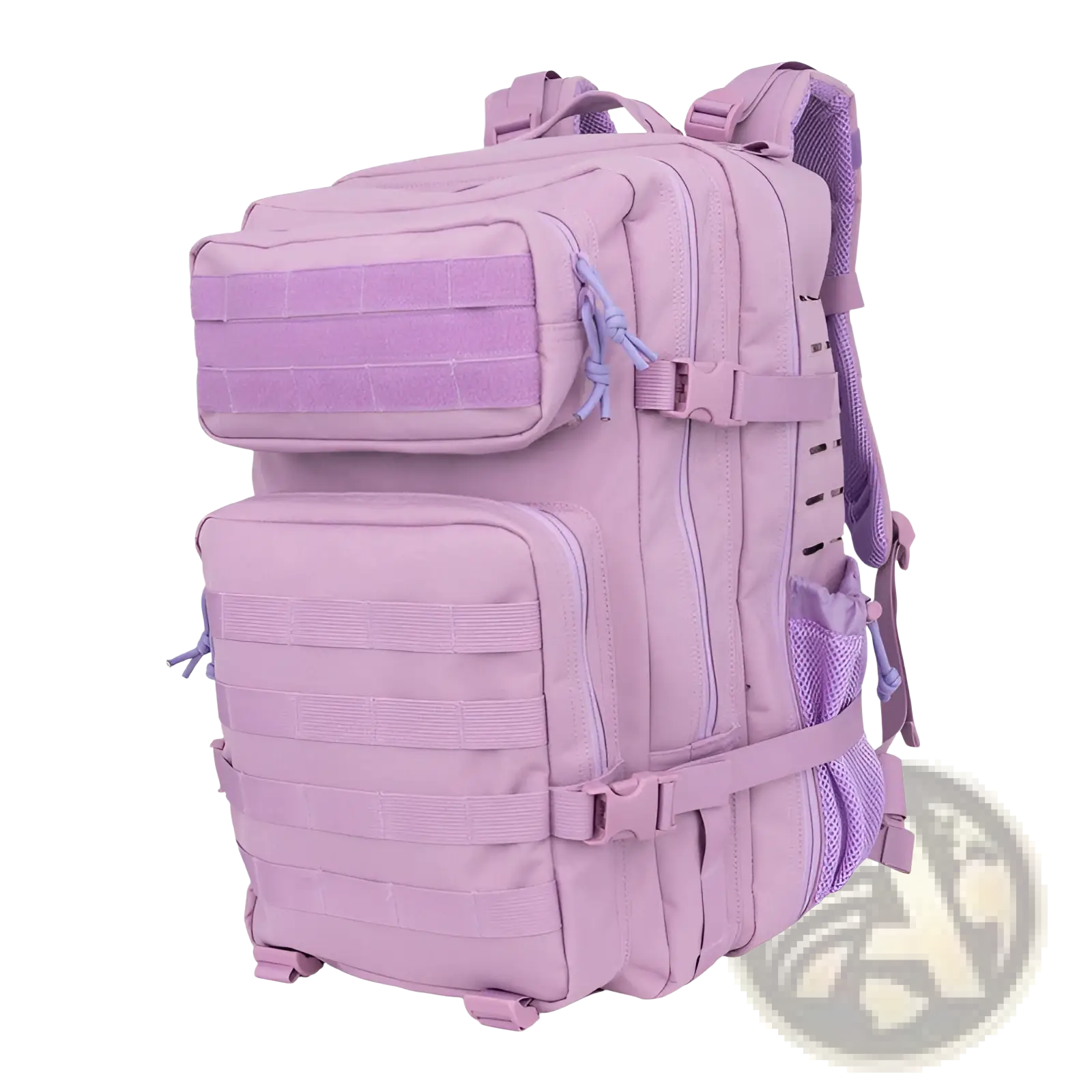 Lavender tactical backpack with large capacity multiple compartments adjustable straps and mesh side pockets for hiking