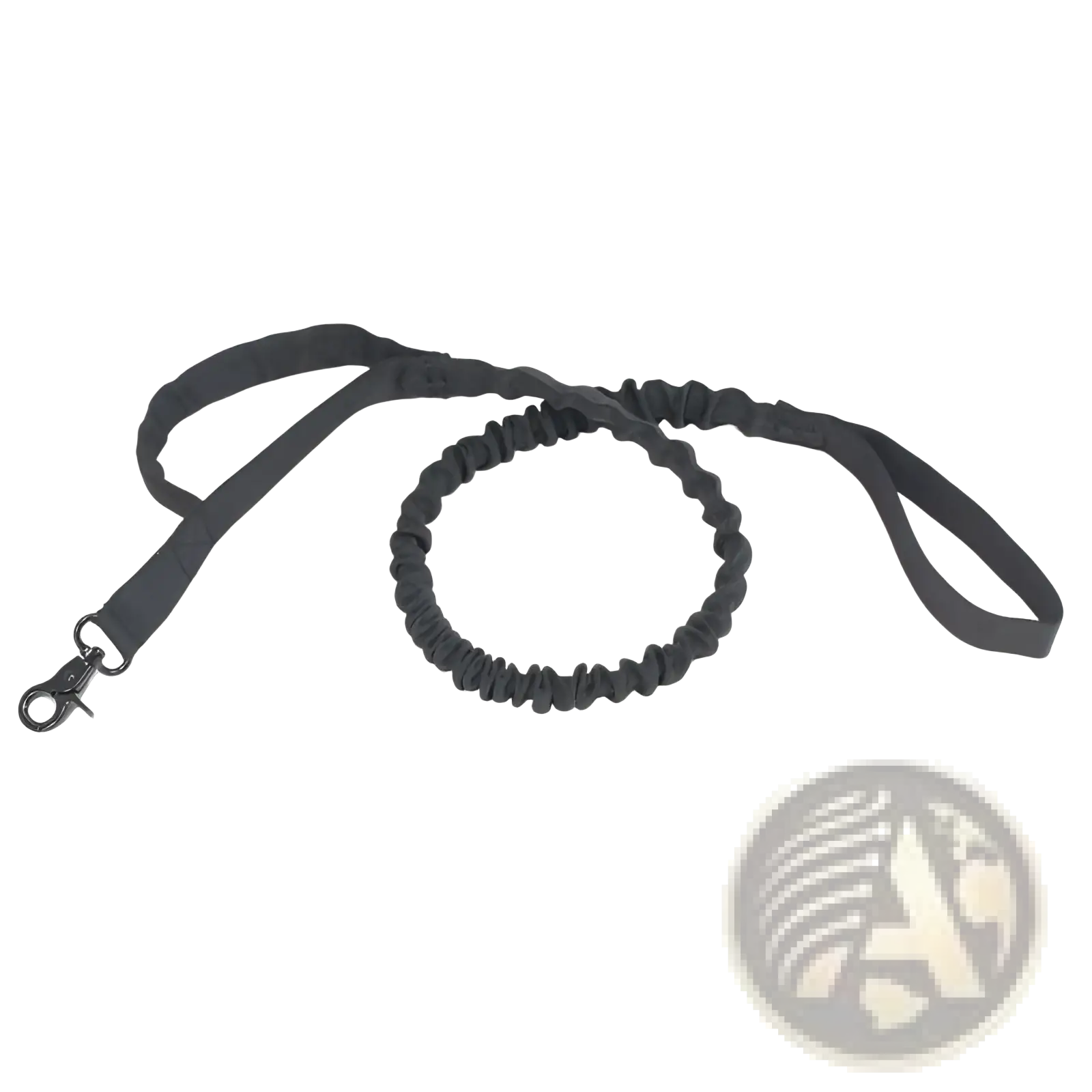Black elastic tactical bungee dog leash with sturdy metal clasp and textured fabric handles for secure pet control