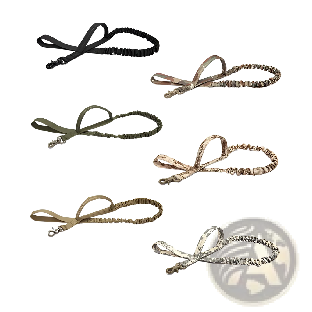 Tactical bungee dog leash camouflage elastic pet lead in black olive green tan and camouflage with metal clasps