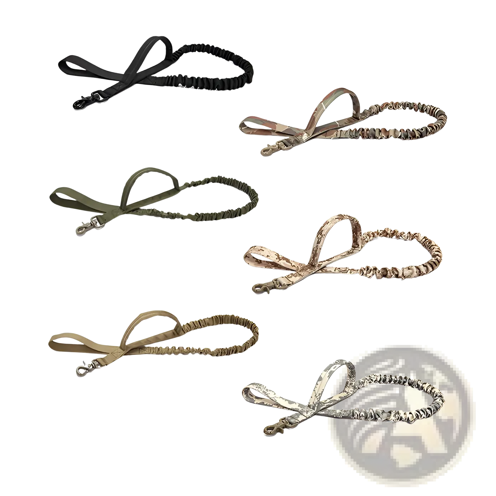Tactical bungee dog leash camouflage elastic pet lead in black olive green tan and camouflage with metal clasps