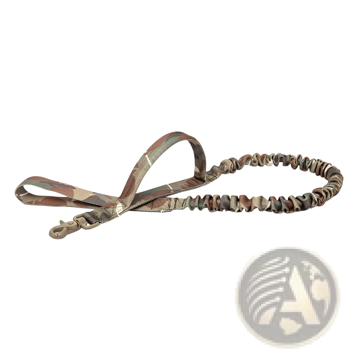 Tactical bungee dog leash with camouflage elastic material and sturdy metal clasp featuring dual control handles