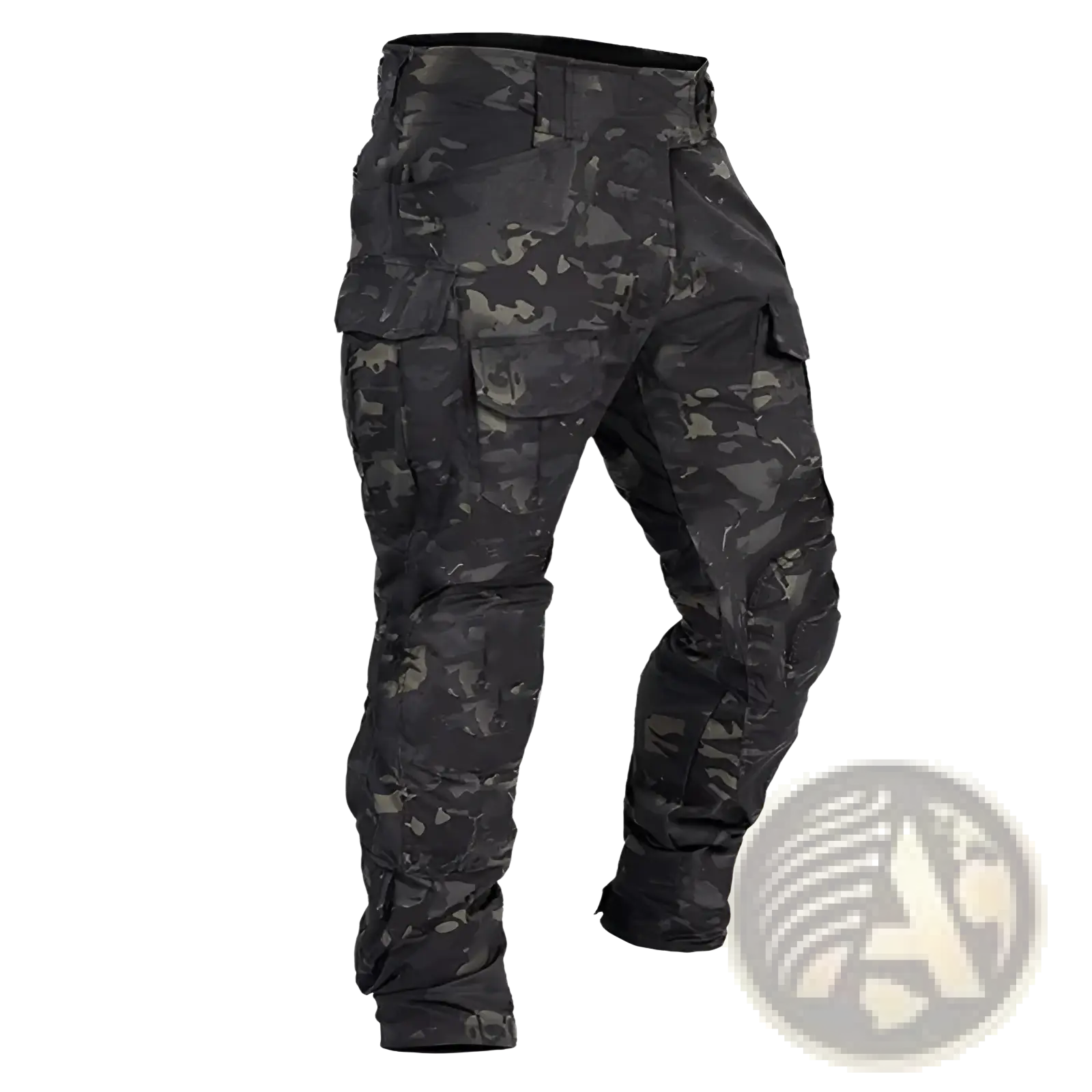 Tactical camouflage cargo pants for men in black and gray digital camouflage with multiple cargo pockets