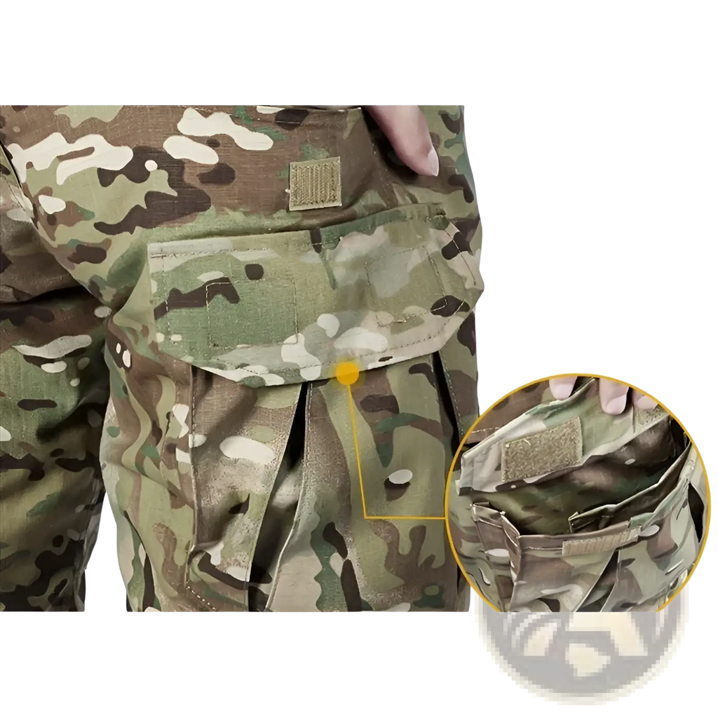 Tactical camouflage cargo pants for men in multicam with durable fabric and reinforced stitching for rugged use