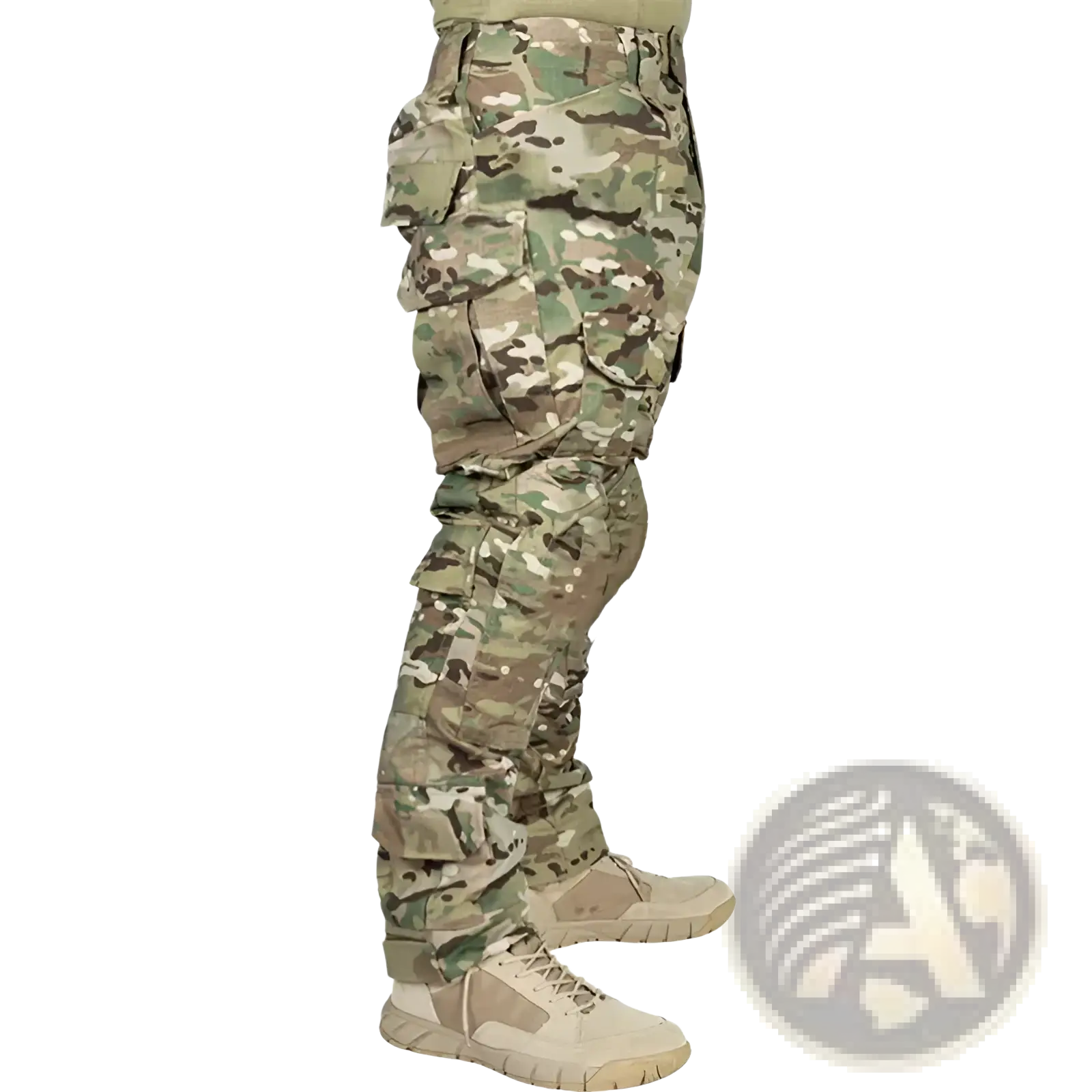 Tactical camouflage cargo pants for men in multicam pattern with multiple cargo pockets and durable fabric