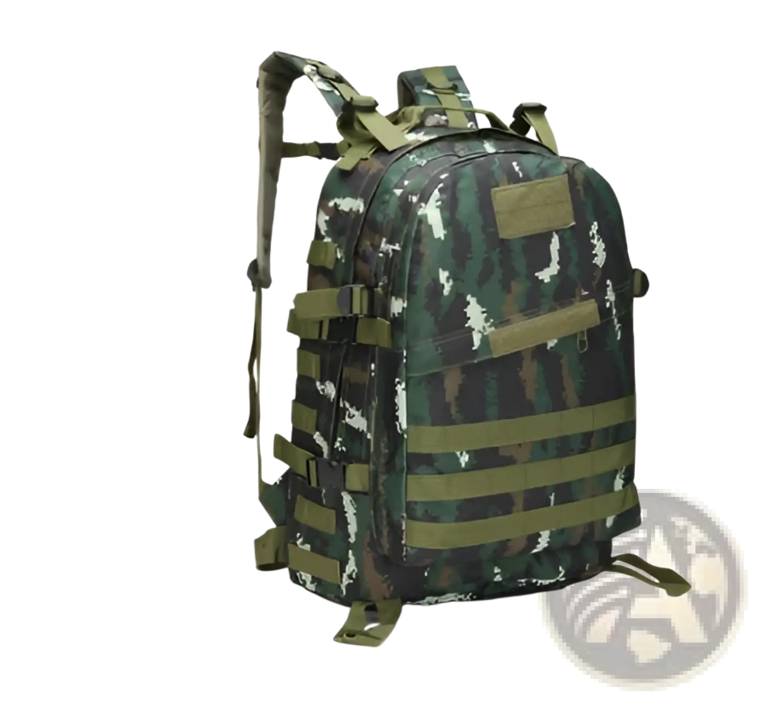 Tactical camouflage mountaineering backpack with digital green black and white camouflage pattern for hiking