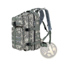 Tactical camouflage waterproof mountaineering backpack with digital camouflage pattern and olive green webbing straps
