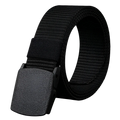 Black tactical canvas belt with adjustable webbing and a matte black textured buckle for outdoor use