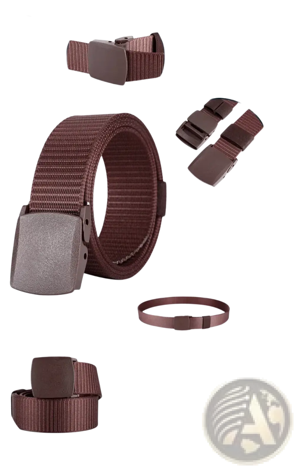 Brown tactical canvas belt with matte plastic buckle and double nylon knit fabric for adjustable outdoor use