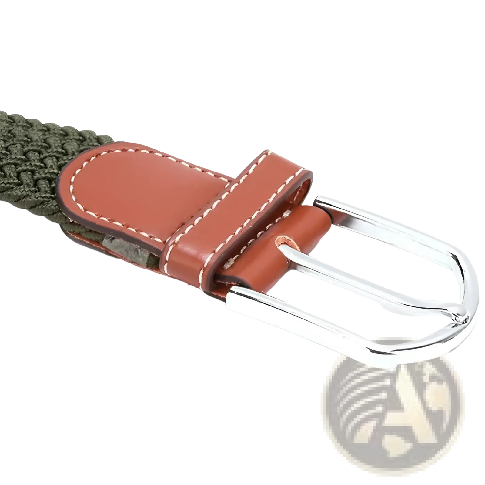 Olive green tactical canvas belt with tan leather tab and silver buckle adjustable for men outdoor use