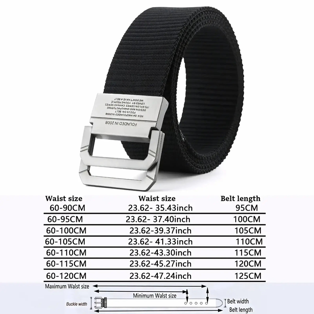 Black tactical canvas webbing belt with an automatic silver-toned metal buckle for durable use