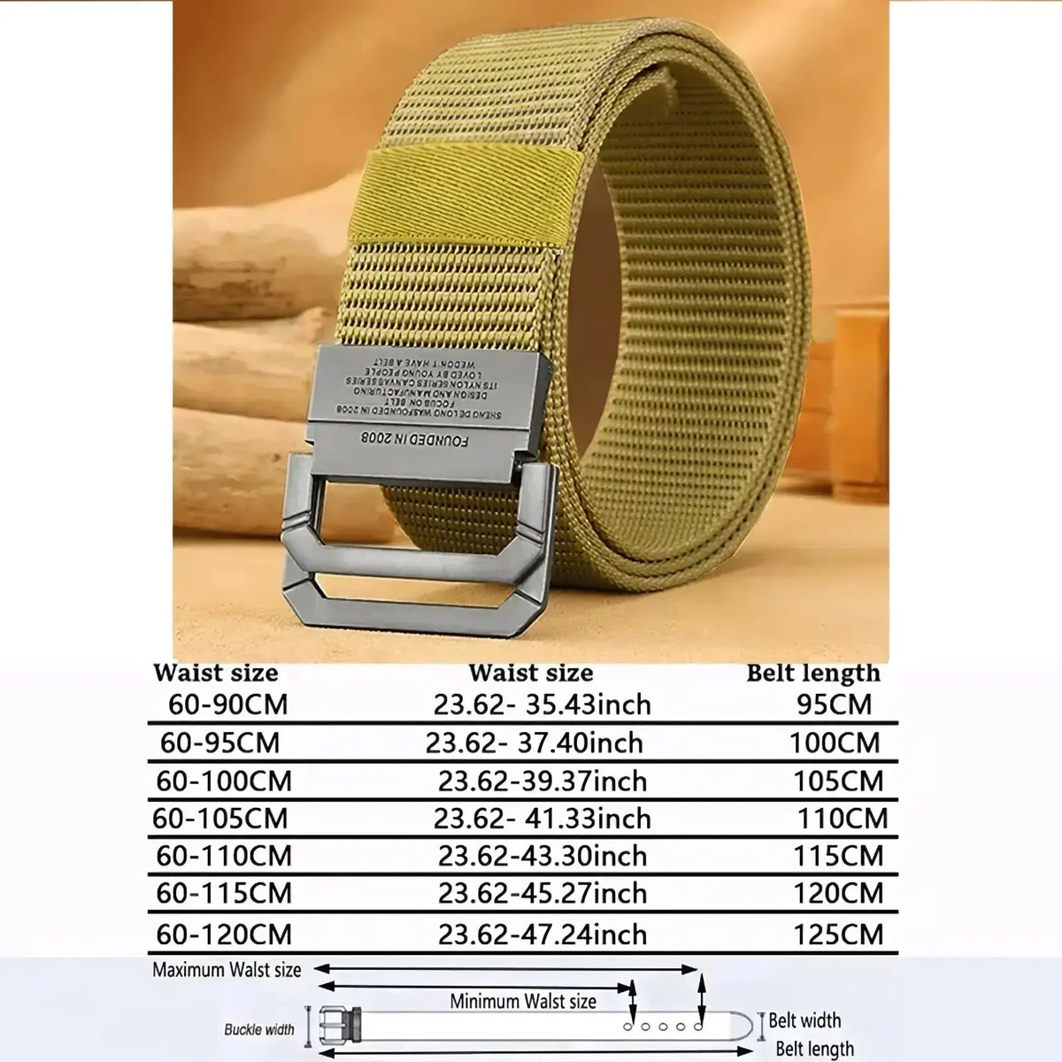 Olive green tactical canvas webbing belt with sturdy automatic metal buckle for secure tactical use