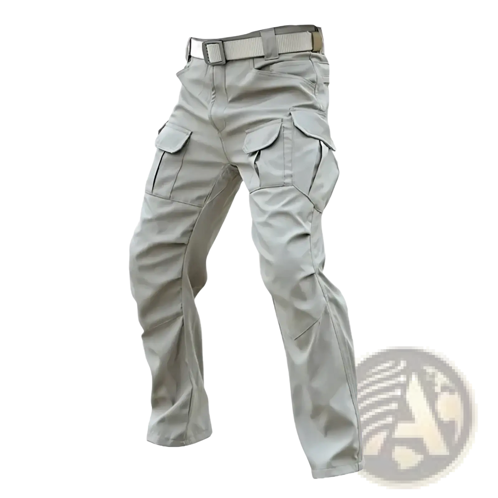 Tan tactical cargo pants for men with multiple pockets and durable fabric ideal for hiking and outdoor use