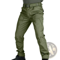 Olive green tactical cargo pants with multiple pockets and reinforced belt loops designed as waterproof work trousers