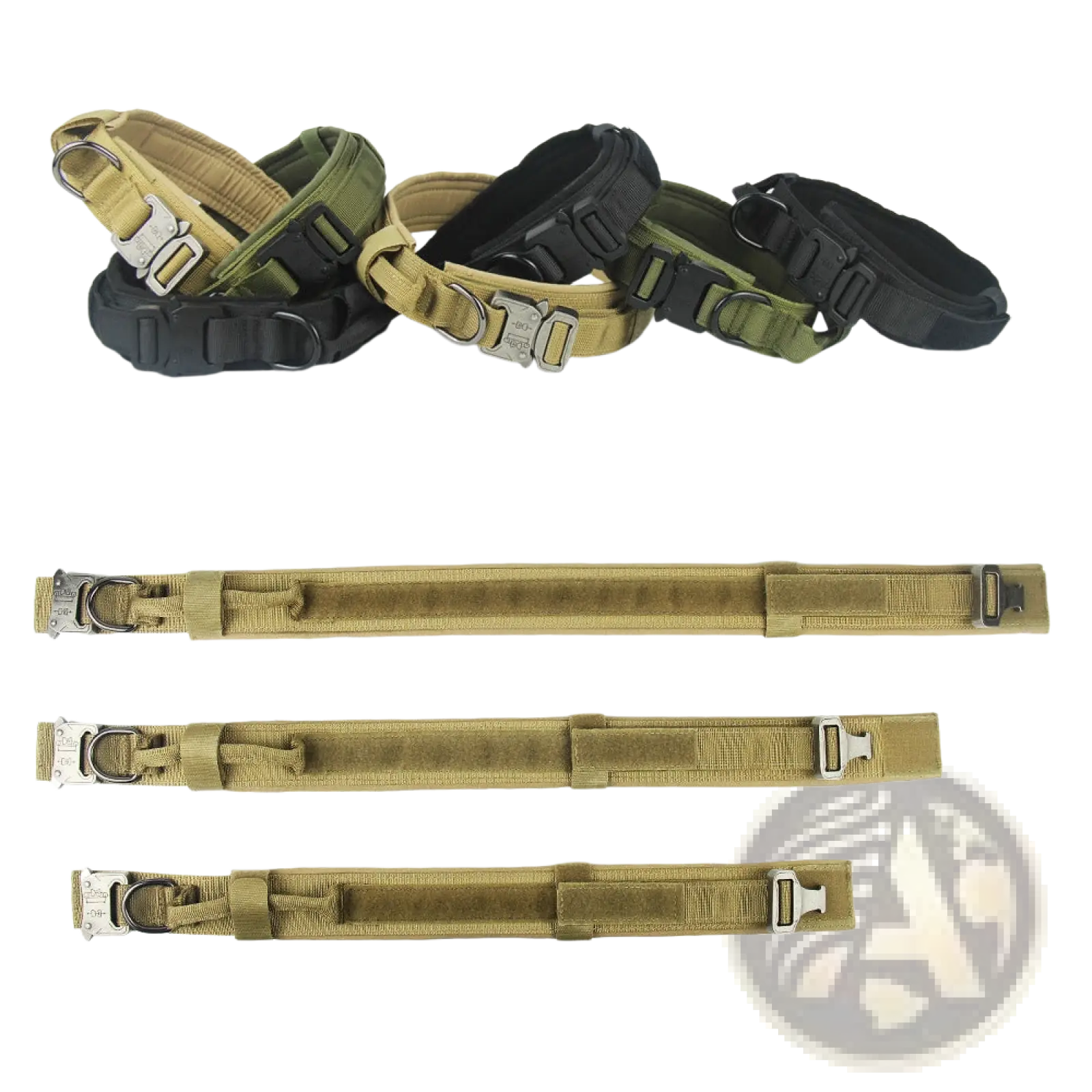 Tan tactical dog collars made of durable 1000d nylon with adjustable buckles and reinforced stitching for reliability