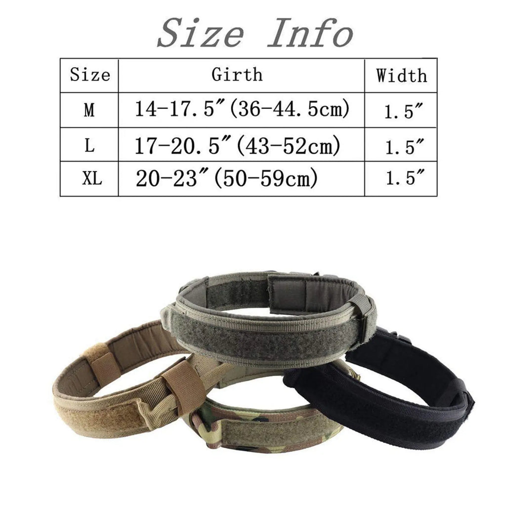 Tactical dog collar durable 1000d nylon adjustable with tan black and camouflage tactical gear belts and velcro closures