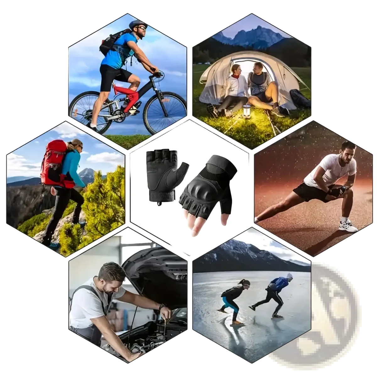 Black tactical fingerless gloves for men showing back side with reinforced padded knuckle protection for outdoor sports