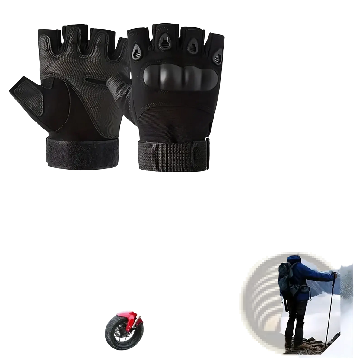 Tactical fingerless gloves for men outdoor sports in black with reinforced palm padding and adjustable wrist straps