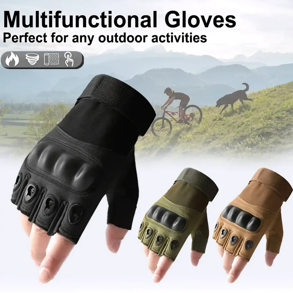 Tactical fingerless gloves for men in black with reinforced palm and finger padding and durable fabric construction