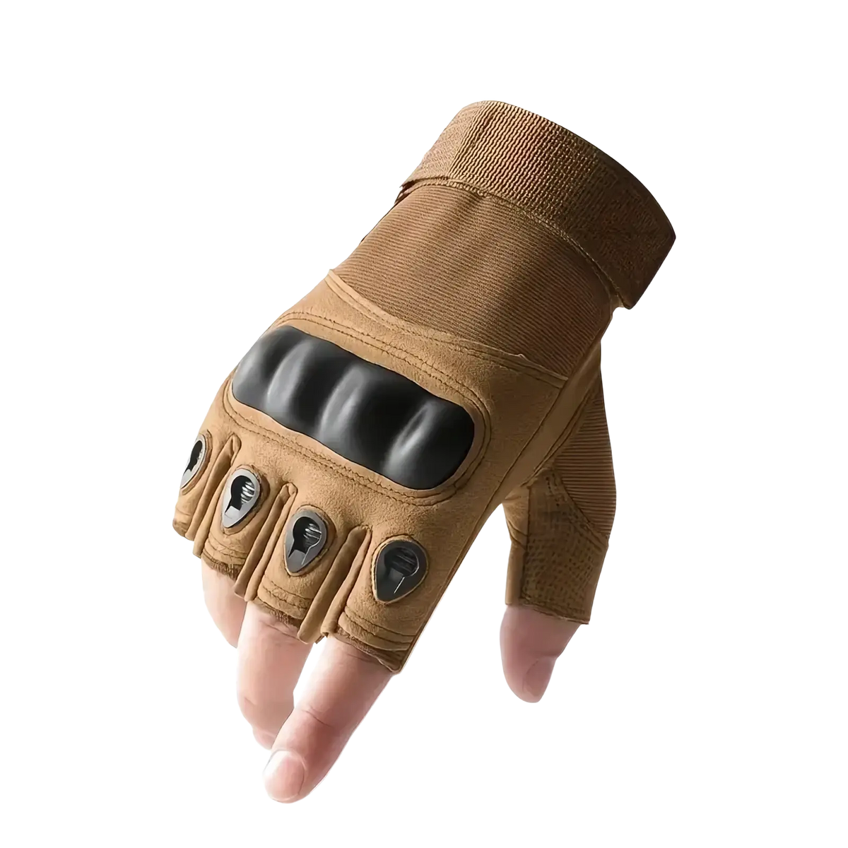Tactical fingerless gloves for men tan half-finger with black reinforced palm and finger protectors for outdoor sports