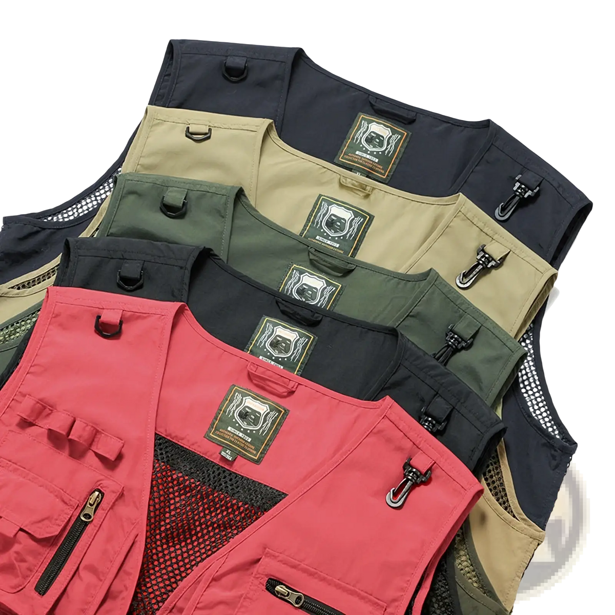 Tactical hiking vest vibrant red utility with 14 pockets mesh panels black zippers for outdoor use