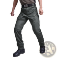 Dark olive green tactical military combat pants for men with multiple zippered pockets and reinforced knee areas
