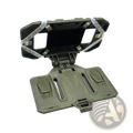Olive green tactical molle phone navigation board with foldable angular design and transparent plastic rugged straps
