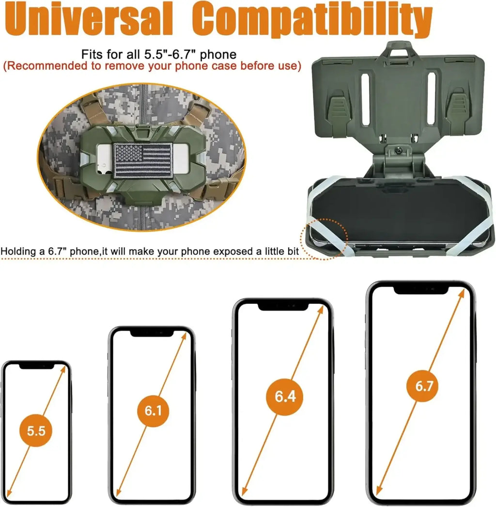 Olive green rugged tactical Molle phone navigation board with flip design and reinforced edges for 5.5 to 6.7 inch devices