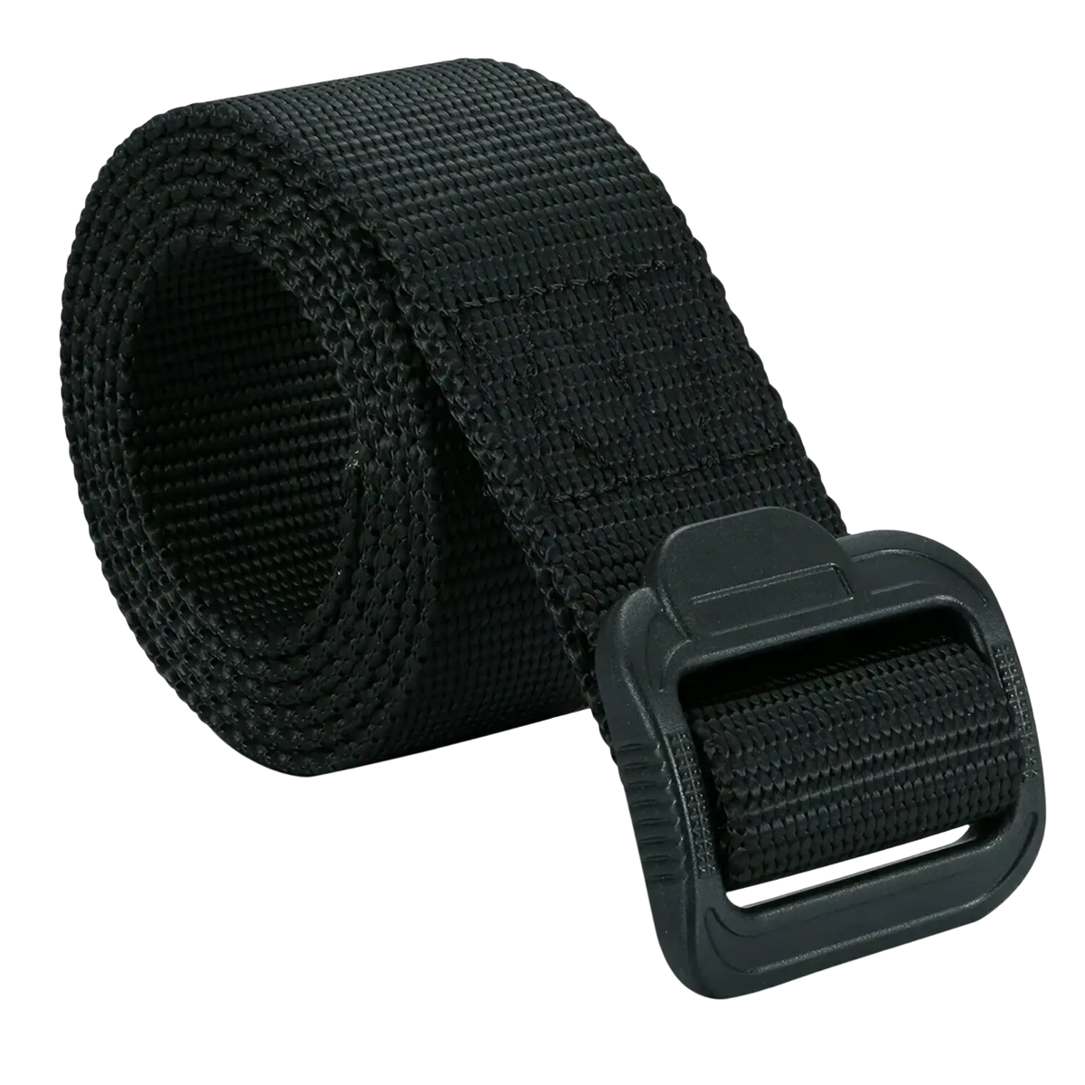 Black tactical non-metal belt made of nylon webbing with a durable plastic buckle airport friendly design