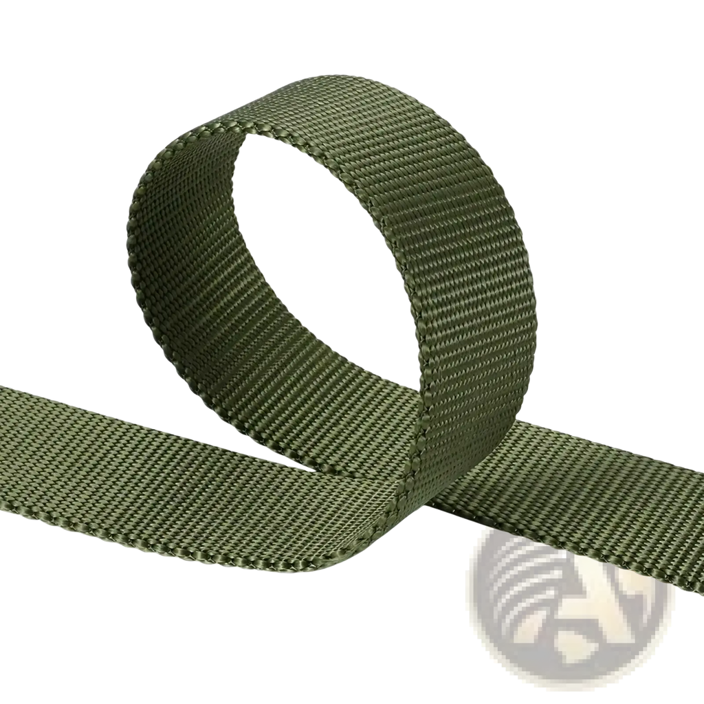 Tactical non-metal belt featuring an olive green woven nylon strap with durable textured weave and reinforced edges