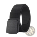 Black tactical nylon belt with textured matte-finish plastic buckle for casual and unisex use