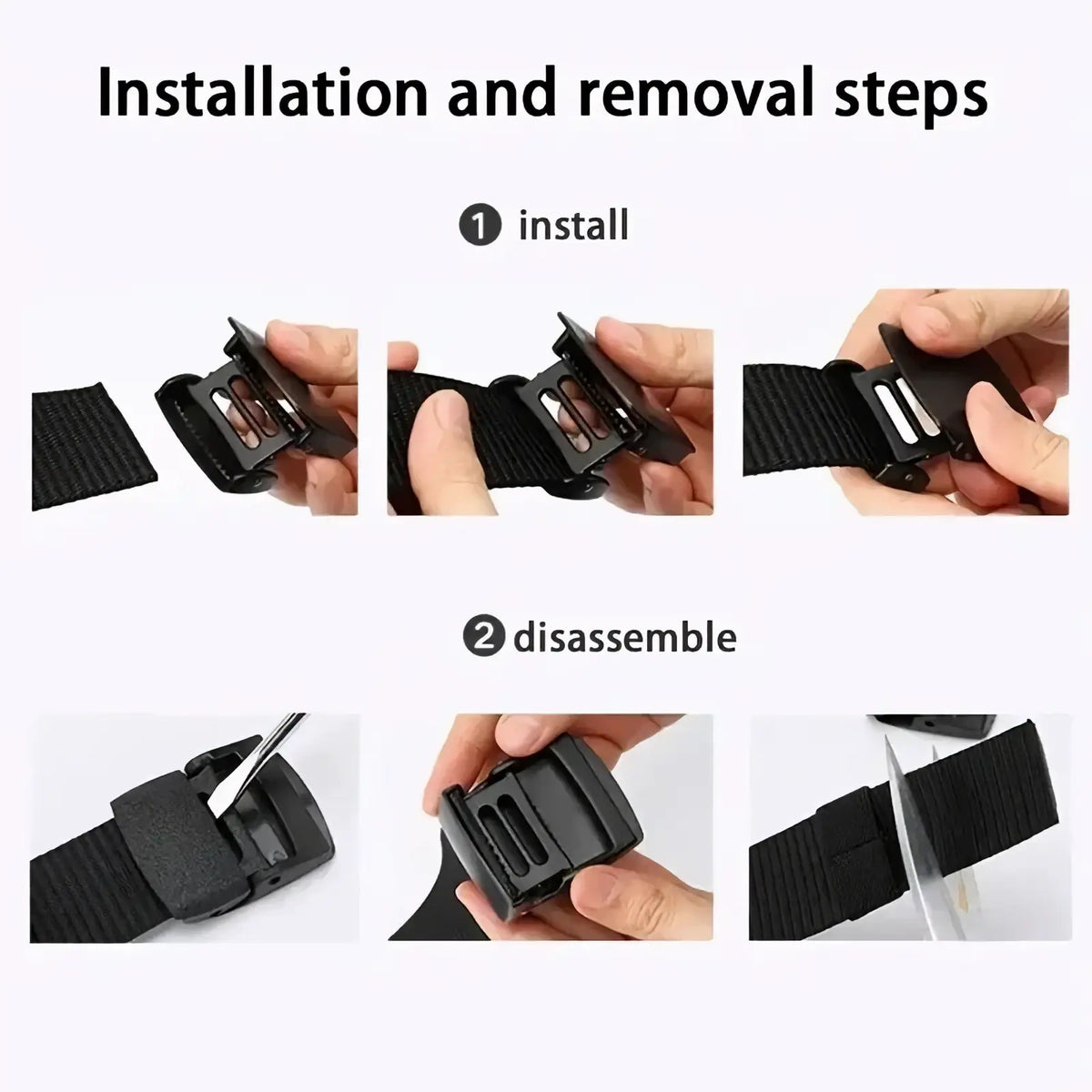 Black tactical nylon belt with a sturdy matte plastic buckle for durable everyday use