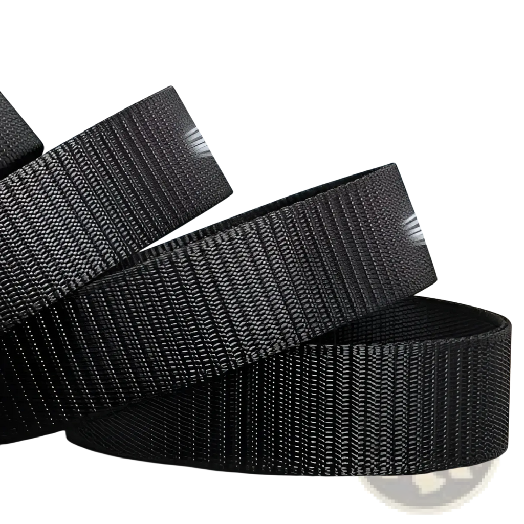 Black tactical nylon belt strap with breathable textured weave quick-dry finish matte buckle for outdoor use