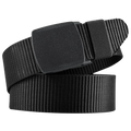 Black tactical nylon belt with matte-finish plastic buckle designed for men outdoor use