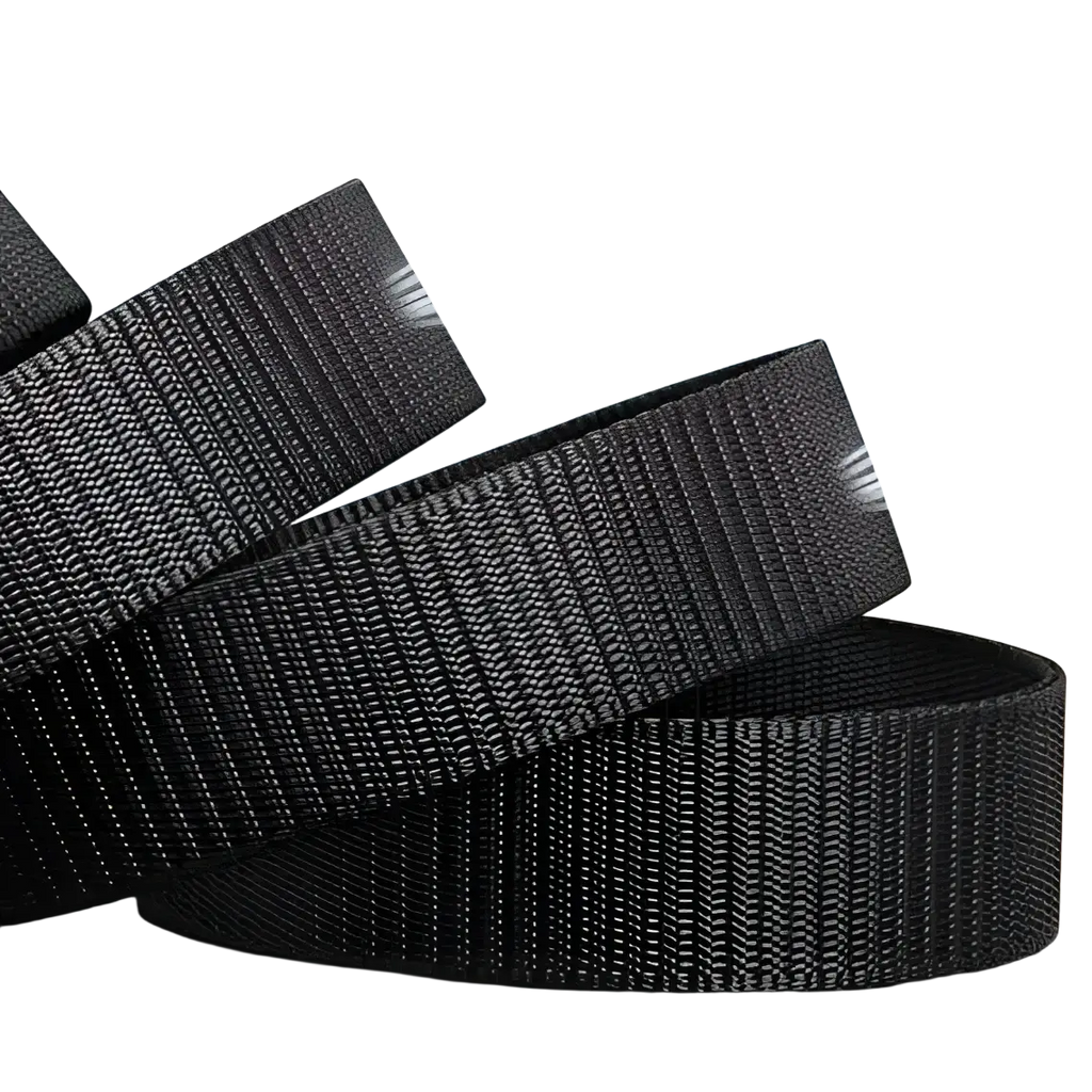 Black tactical nylon belt strap with breathable textured weave quick-dry finish matte buckle for outdoor use