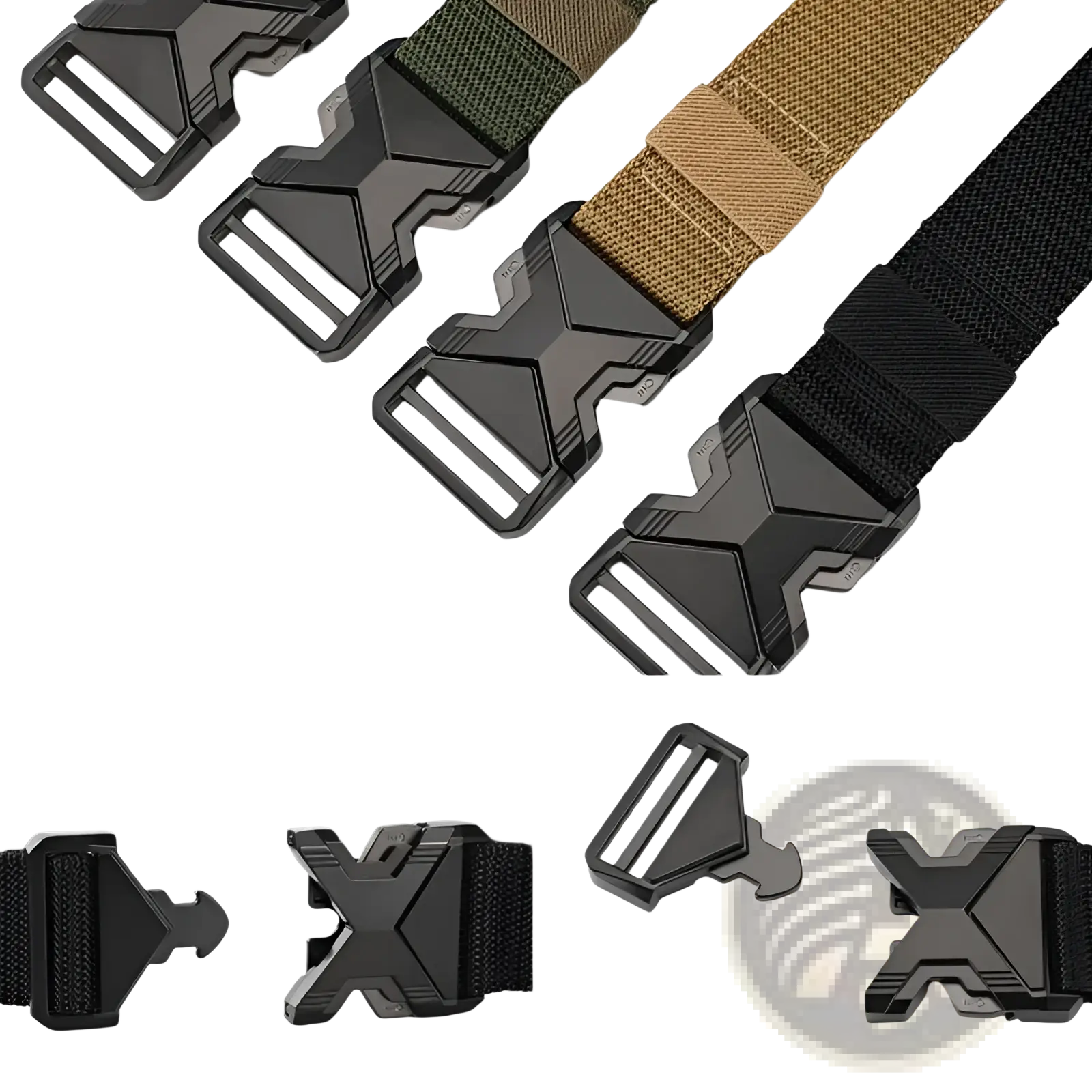 Tactical nylon belt for men breathable webbing in black with a matte finish angular x-shaped metal buckle