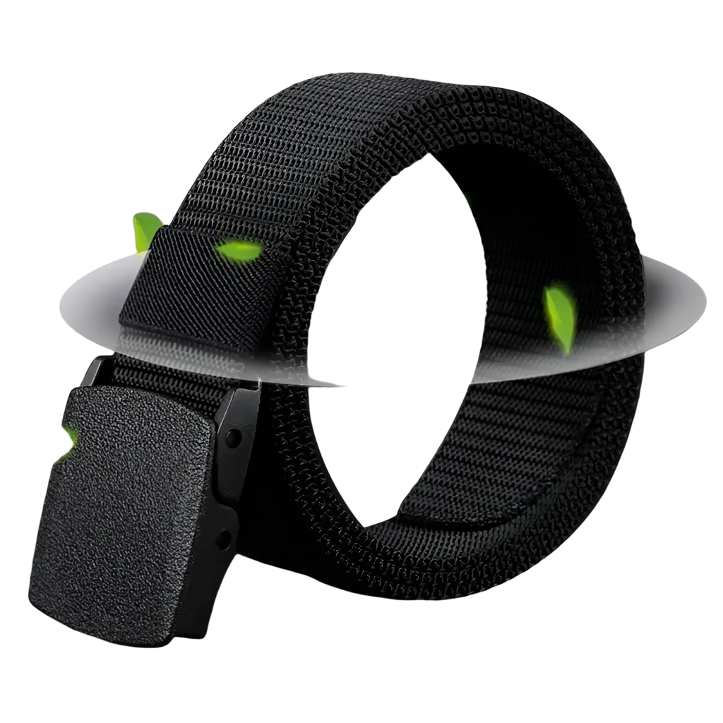 Black tactical nylon web belt with matte-finish plastic buckle measuring 120cm for secure outdoor use