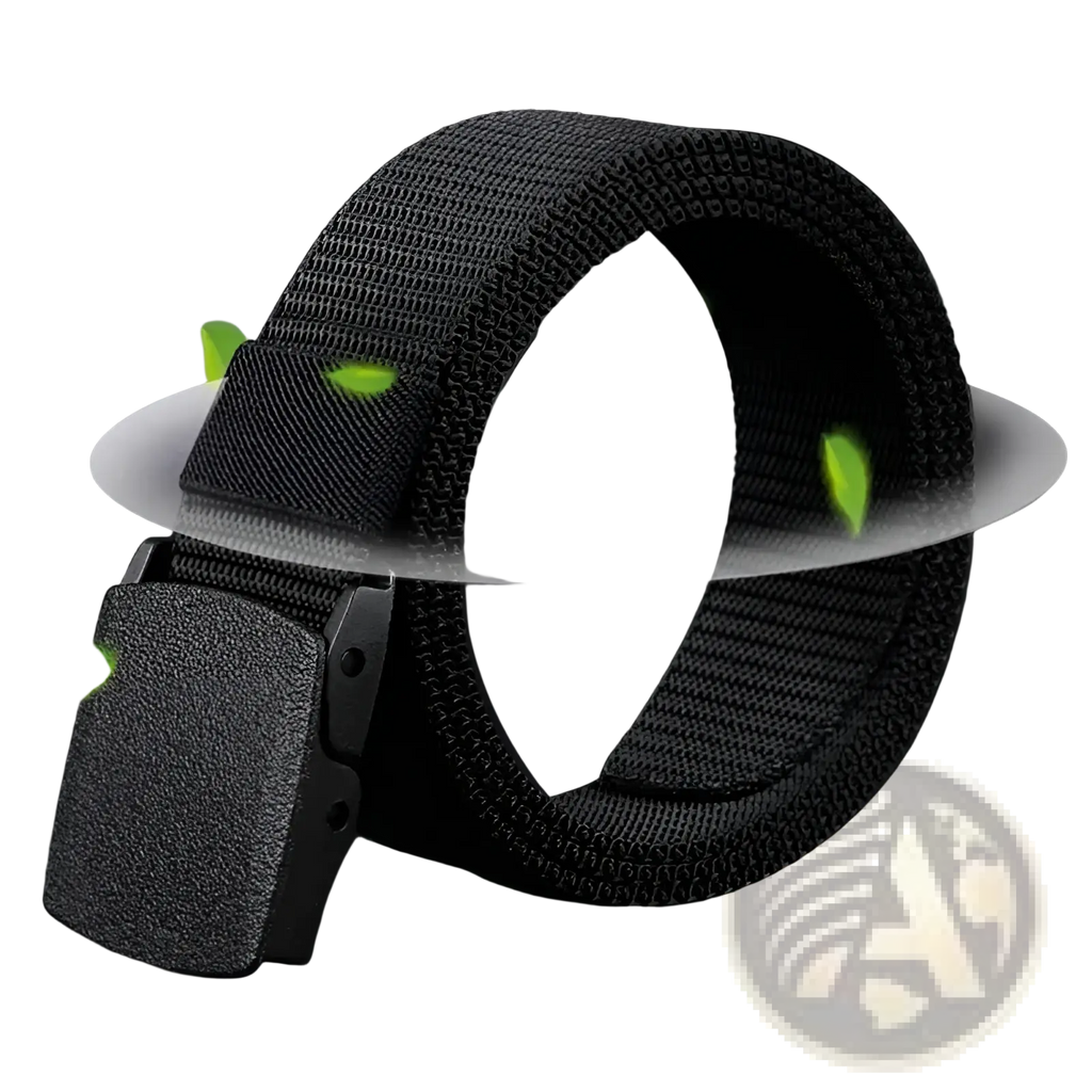 Black tactical nylon web belt with matte-finish plastic buckle 120cm designed for durable outdoor use