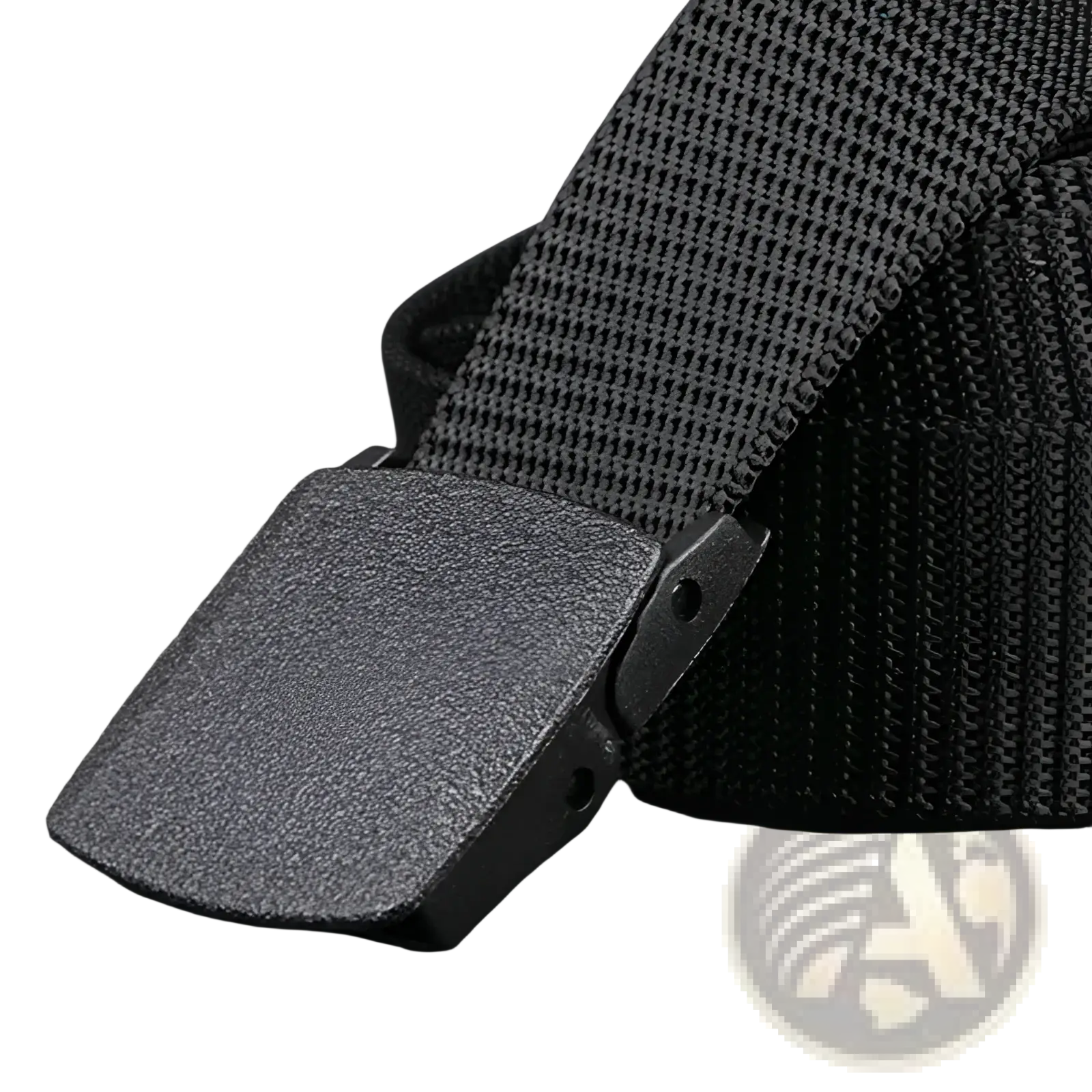 Tactical nylon web belt 120cm with black textured webbing and matte black rectangular plastic buckle