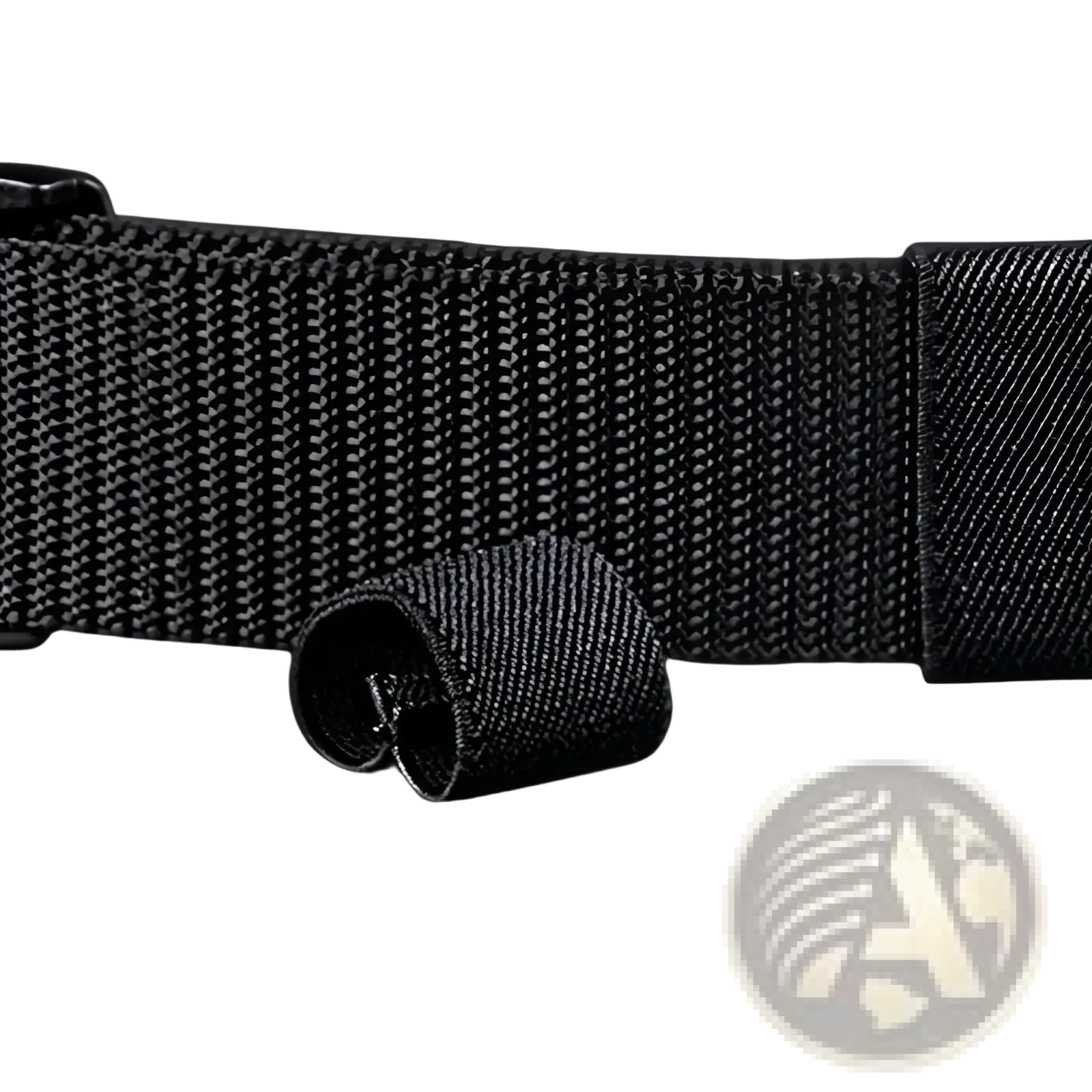 Tactical nylon web belt with black woven nylon strap reinforced textured weave and metallic buckle 120cm length