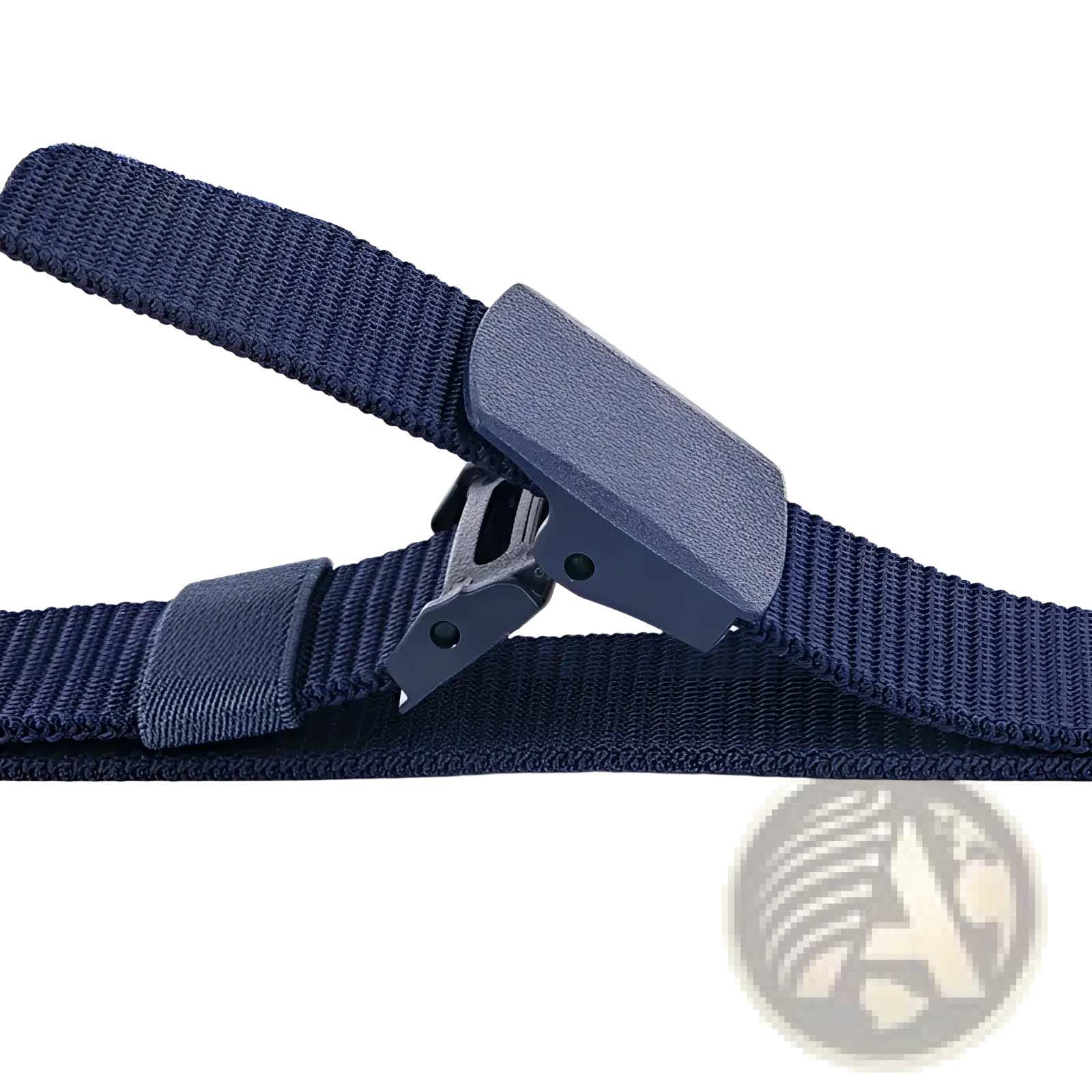 Tactical nylon web belt in dark blue with a woven texture and matte plastic buckle 120cm length