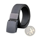 Tactical nylon web belt in gray with a matte-finish plastic buckle measuring 120cm for secure fit