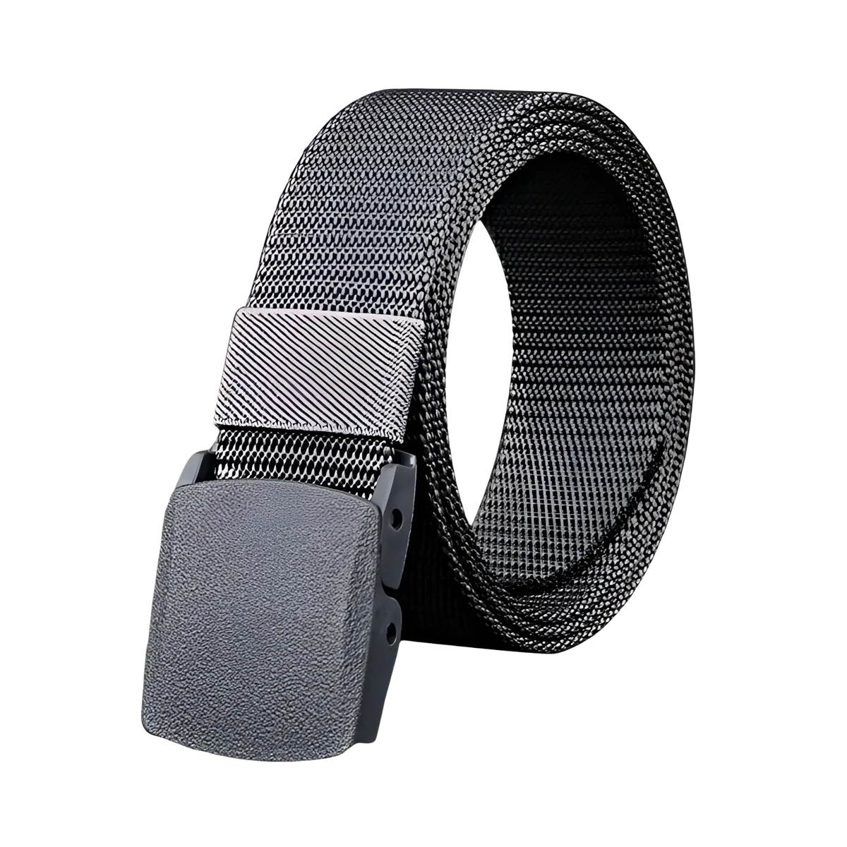 Tactical nylon web belt in gray with a matte-finish plastic buckle measuring 120cm for secure fit