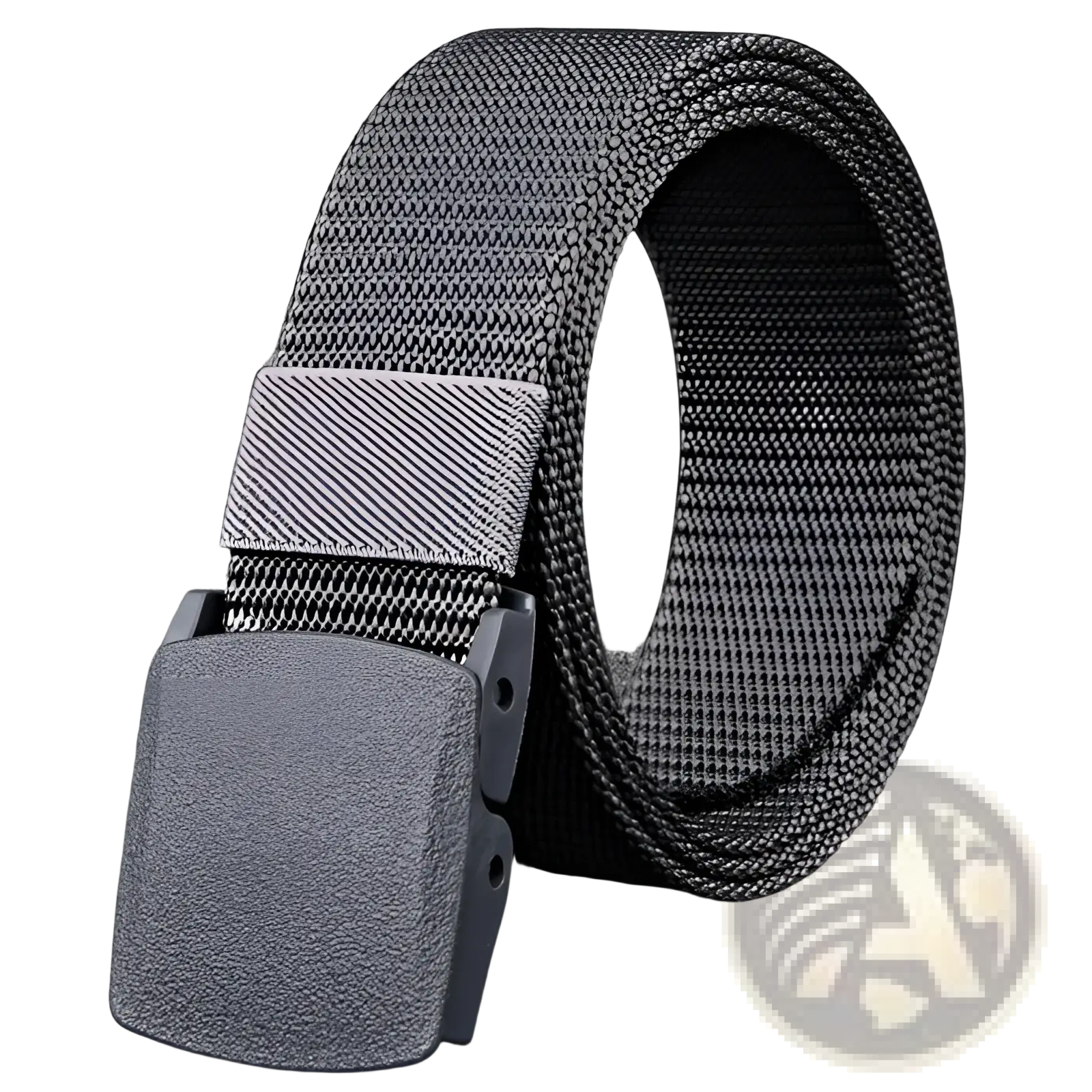 Gray tactical nylon web belt 120cm with matte-finish plastic buckle designed for durable outdoor use