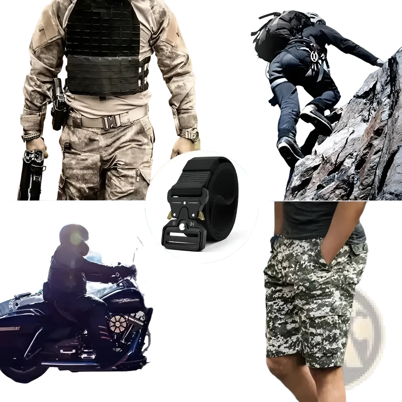 Black tactical polyester belt with sturdy metal buckle and reinforced stitching for unisex outdoor utility use